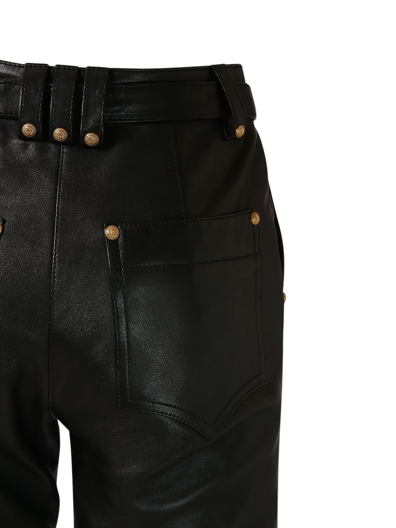 Belted leather straight pants - 6