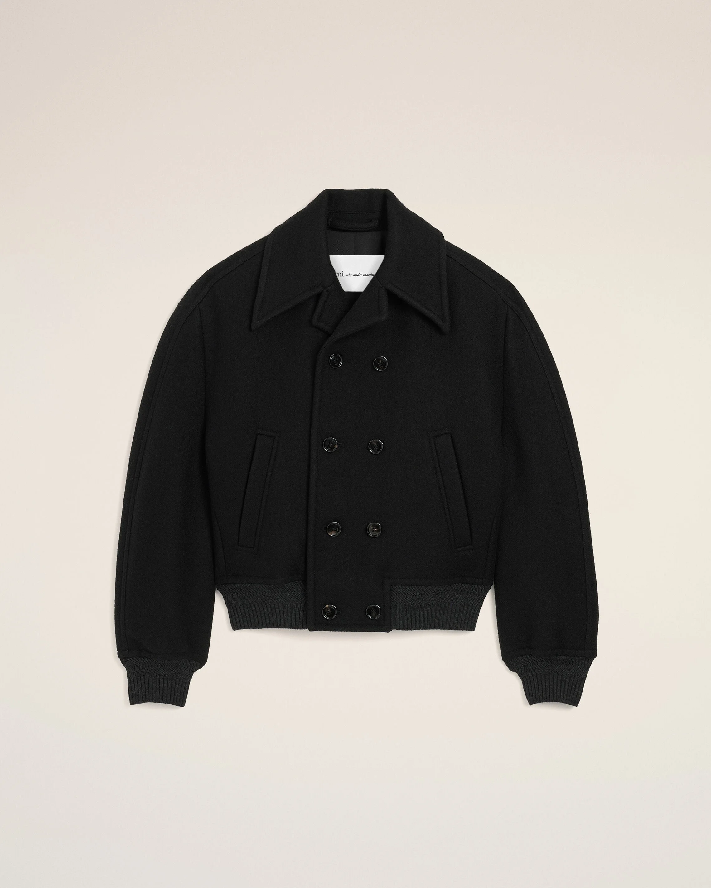 SHORT BLACK DOUBLE BREASTED WOOL BOMBER - 1