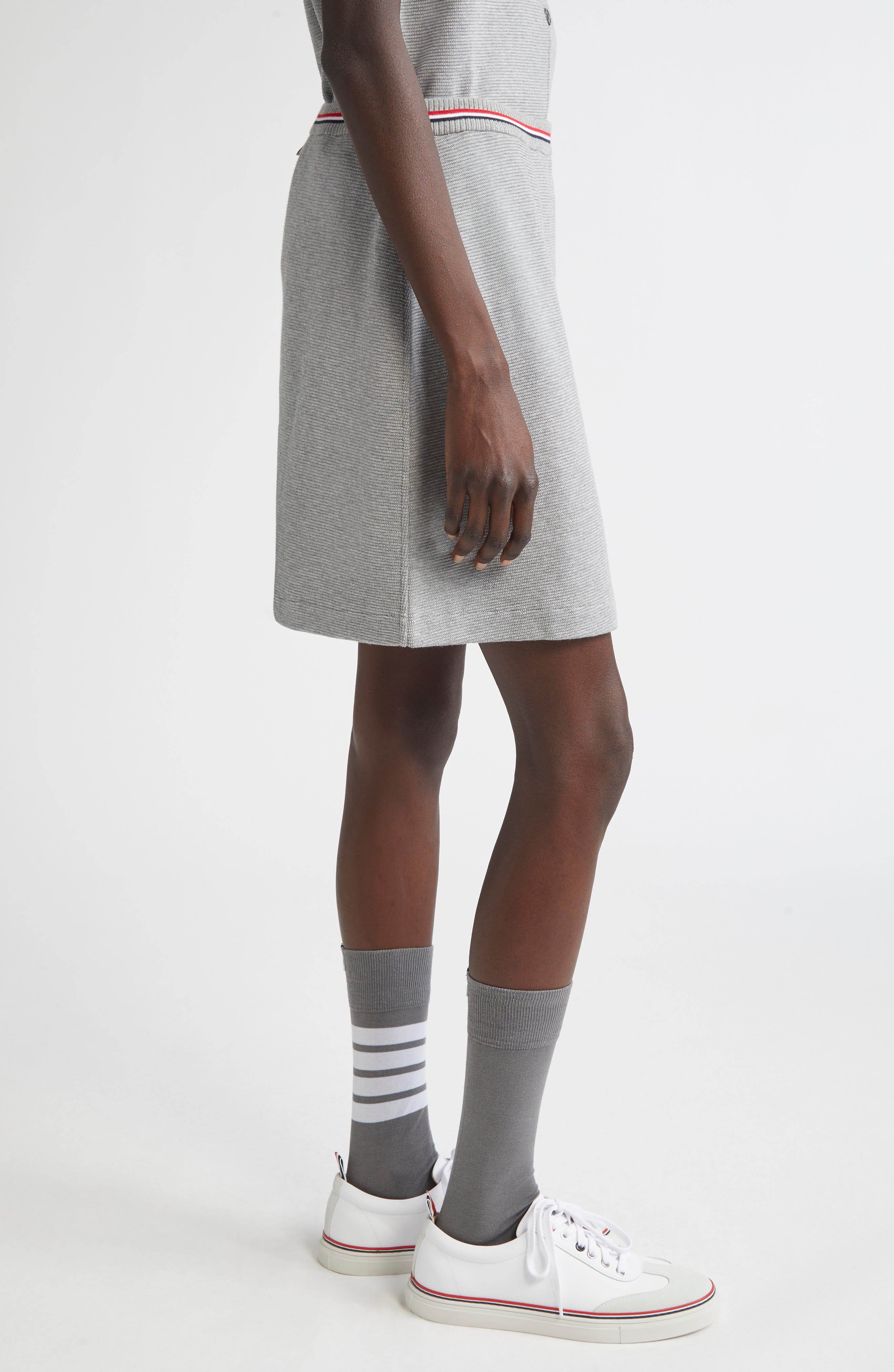 Thom Browne Waffle Knit Cotton Miniskirt in Light Grey at Nordstrom - 4