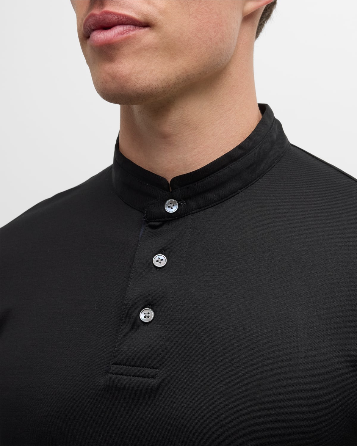 Men's Jersey Nehru-Collar Polo Shirt - 5