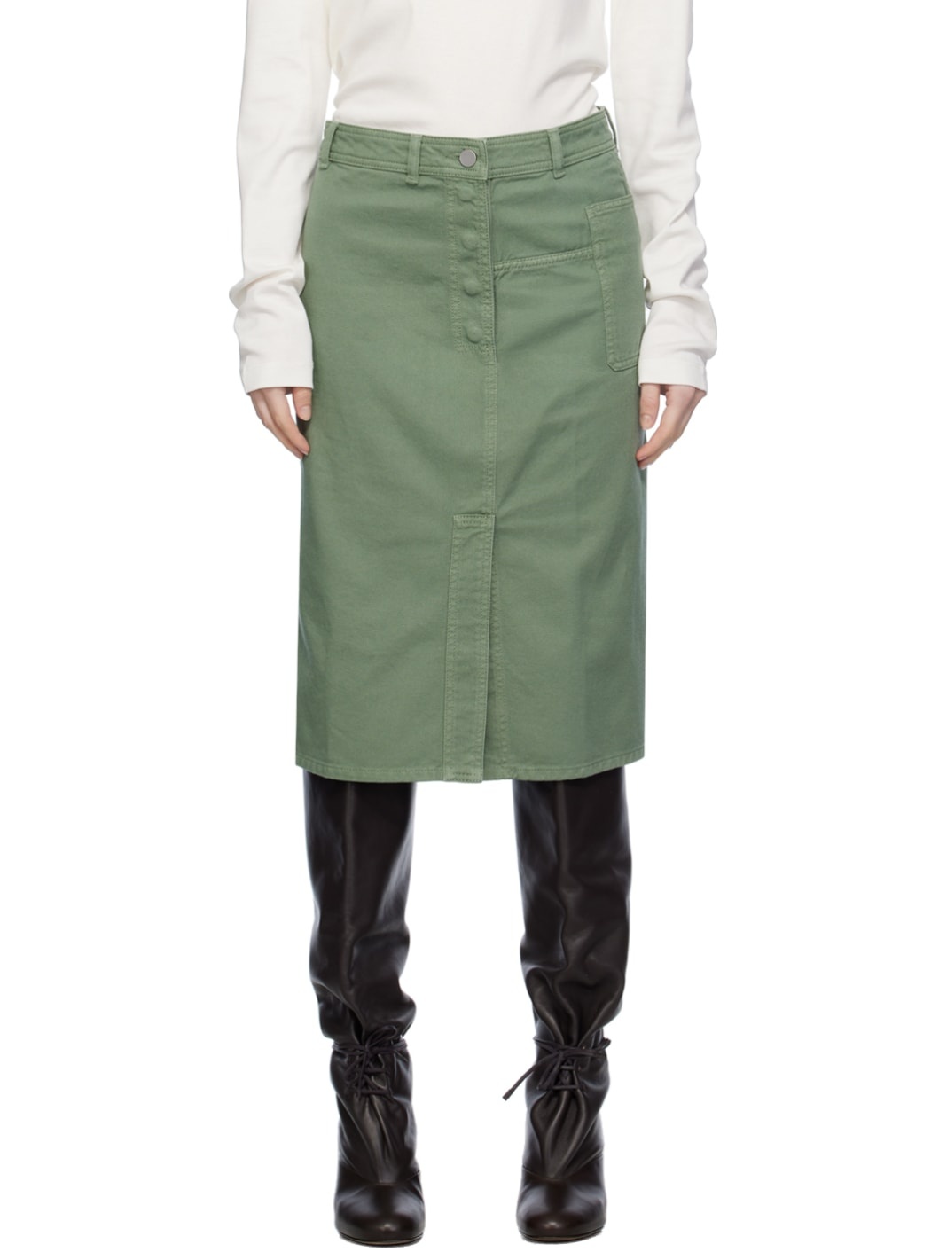 Green Straight Denim Miniskirt - 1
