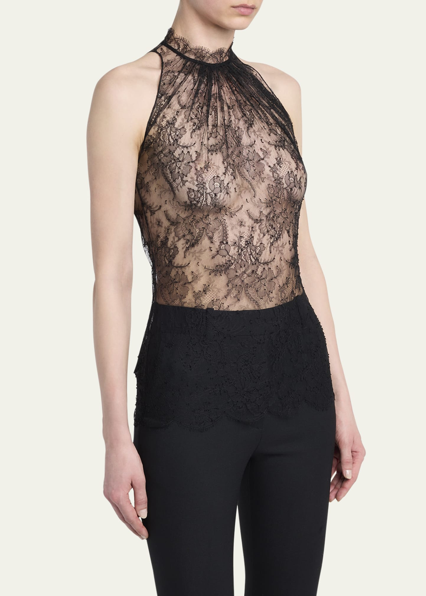 Scalloped Sheer Floral Lace Halter Top - 4