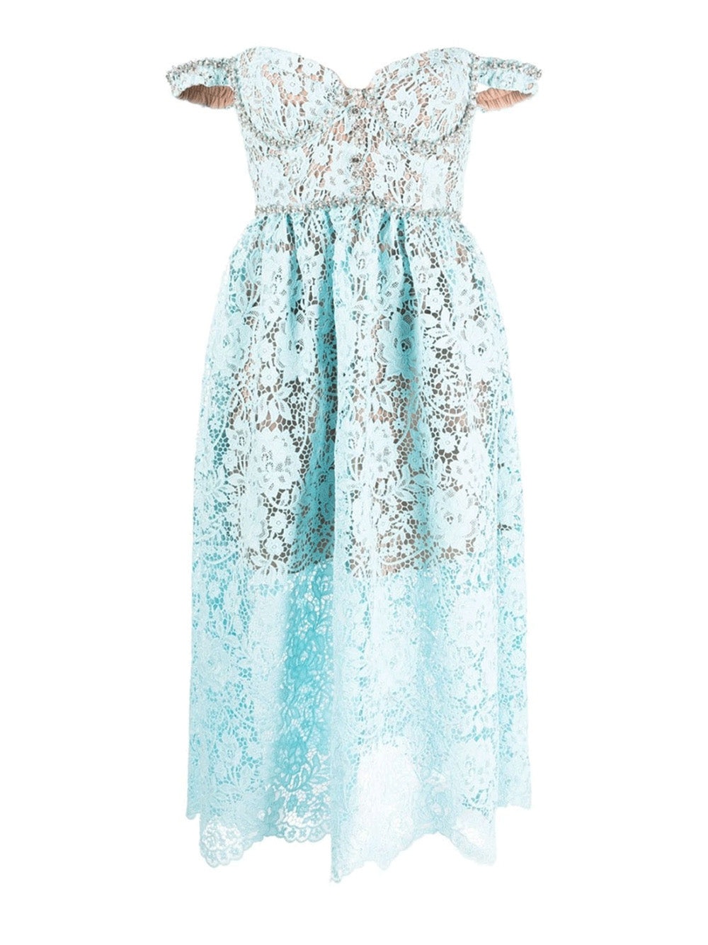 Blue Cord Lace Diamante Midi Dress - 1