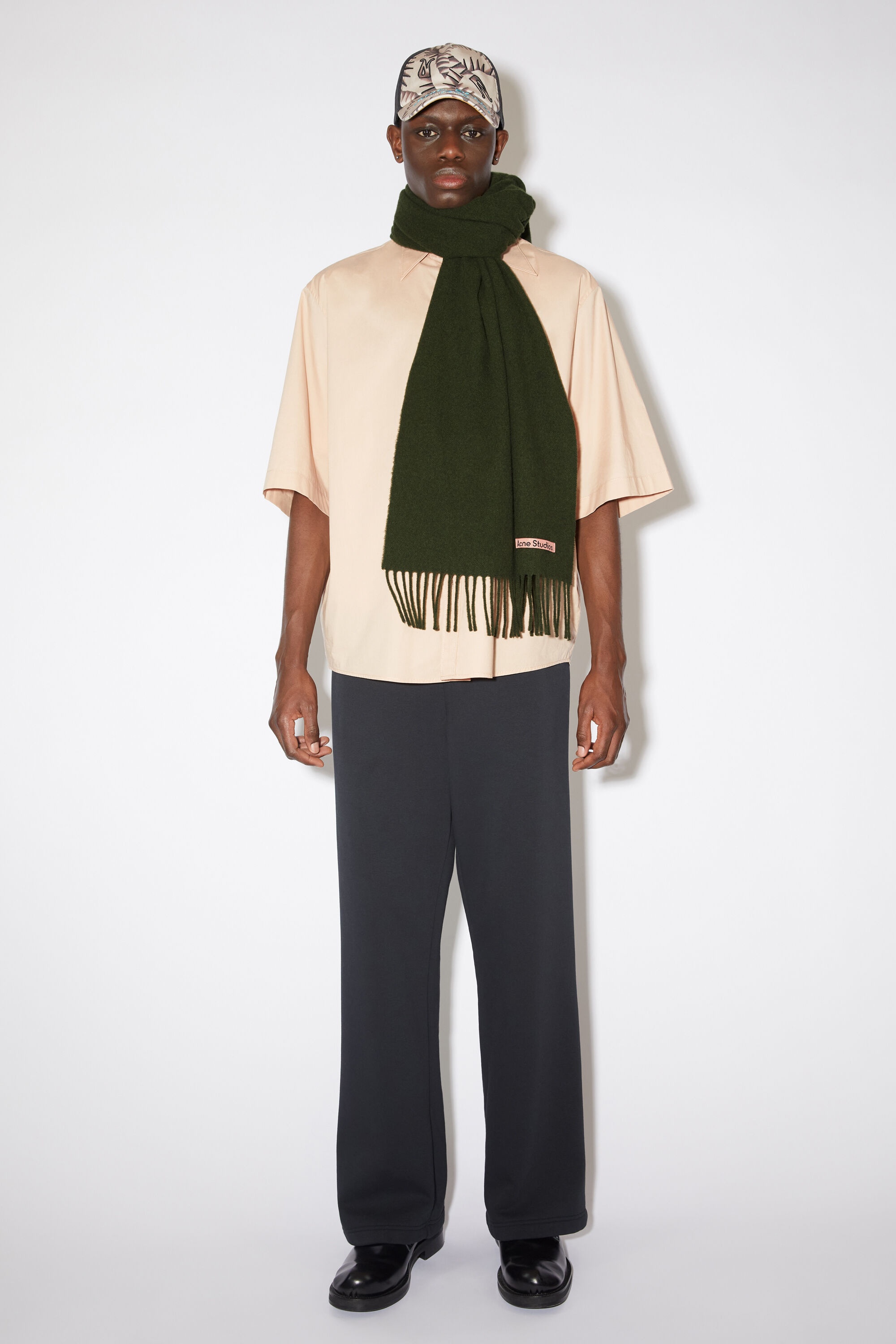 Fringe wool scarf – Narrow - Wood Green Melange - 3