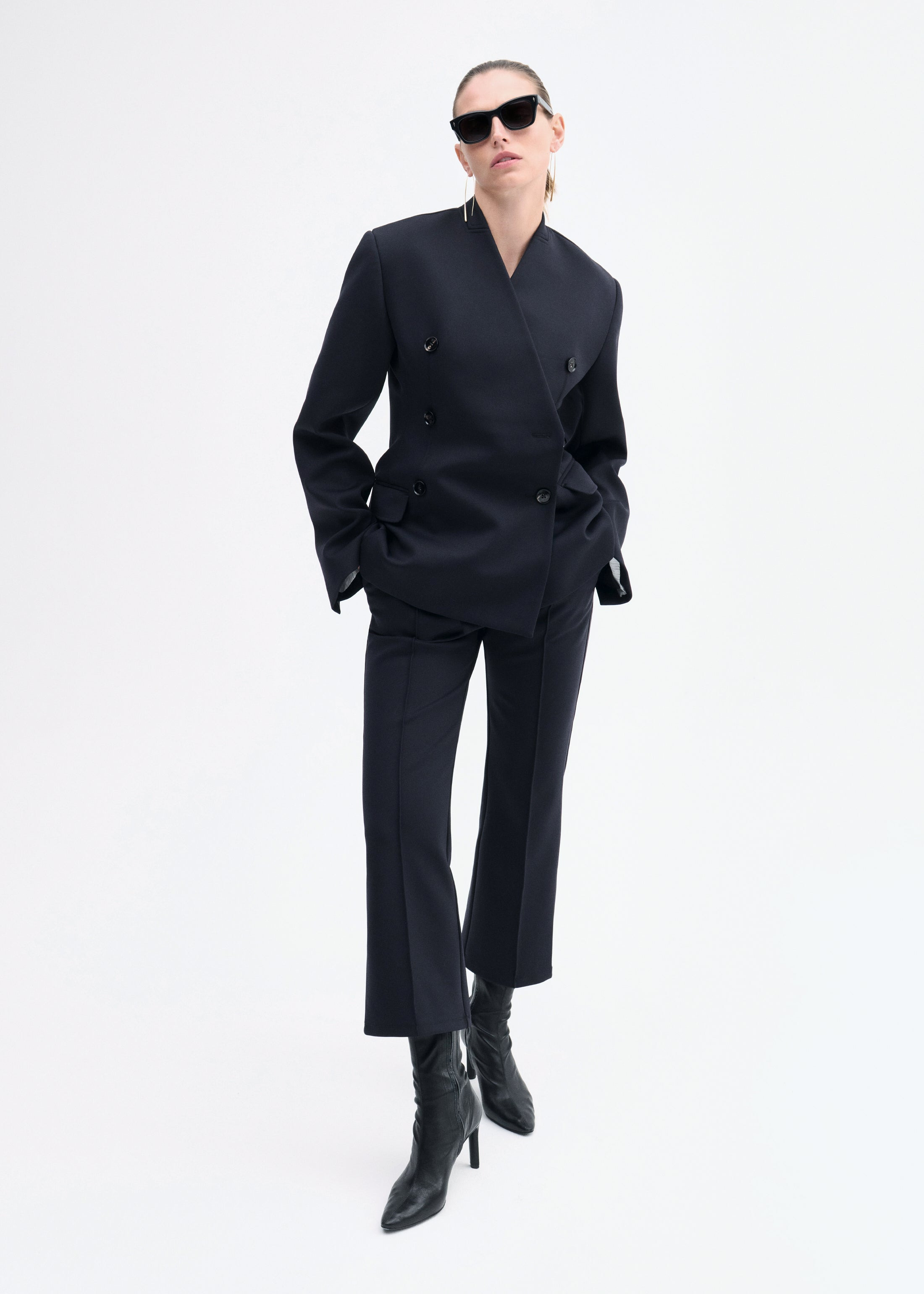Sculptural Collarless Blazer in Scuba - 2