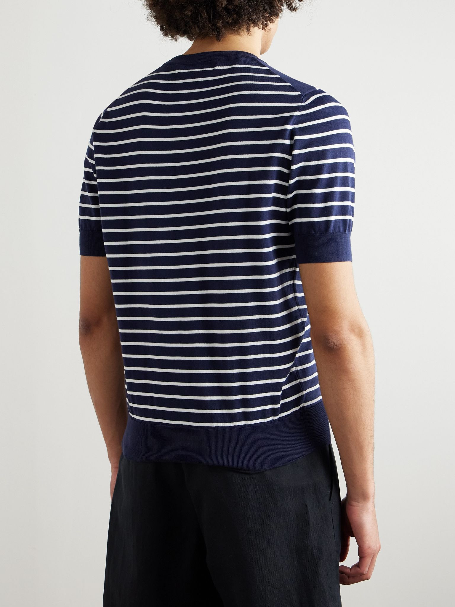 Slim-Fit Striped Cotton T-Shirt Navy - 4