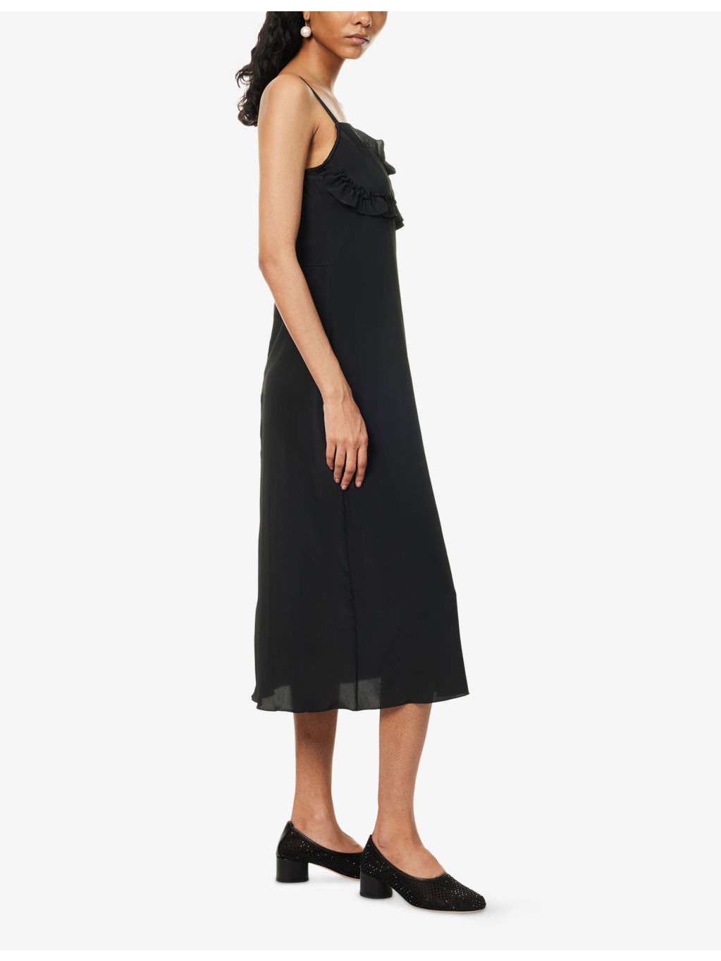 Ruffled Shoulder-Straps Woven Midi Dress - 3