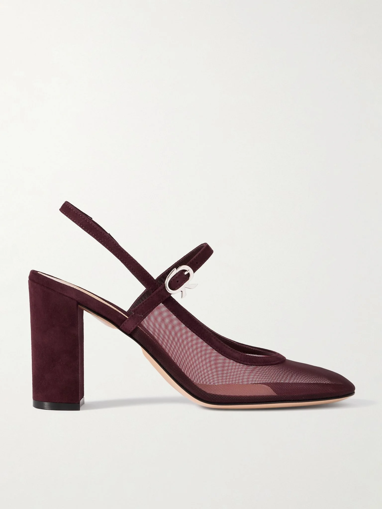 85 suede-trimmed mesh pumps Burgundy - 1