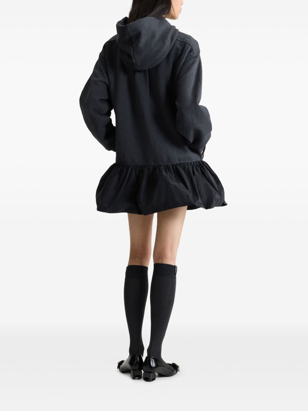 hooded ruffle-hem dress - 3