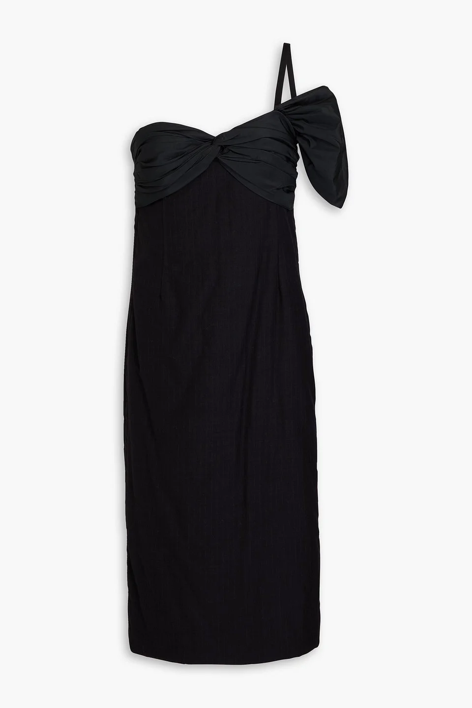 One-shoulder silk taffeta-paneled wool and cashmere-blend midi dress - 1