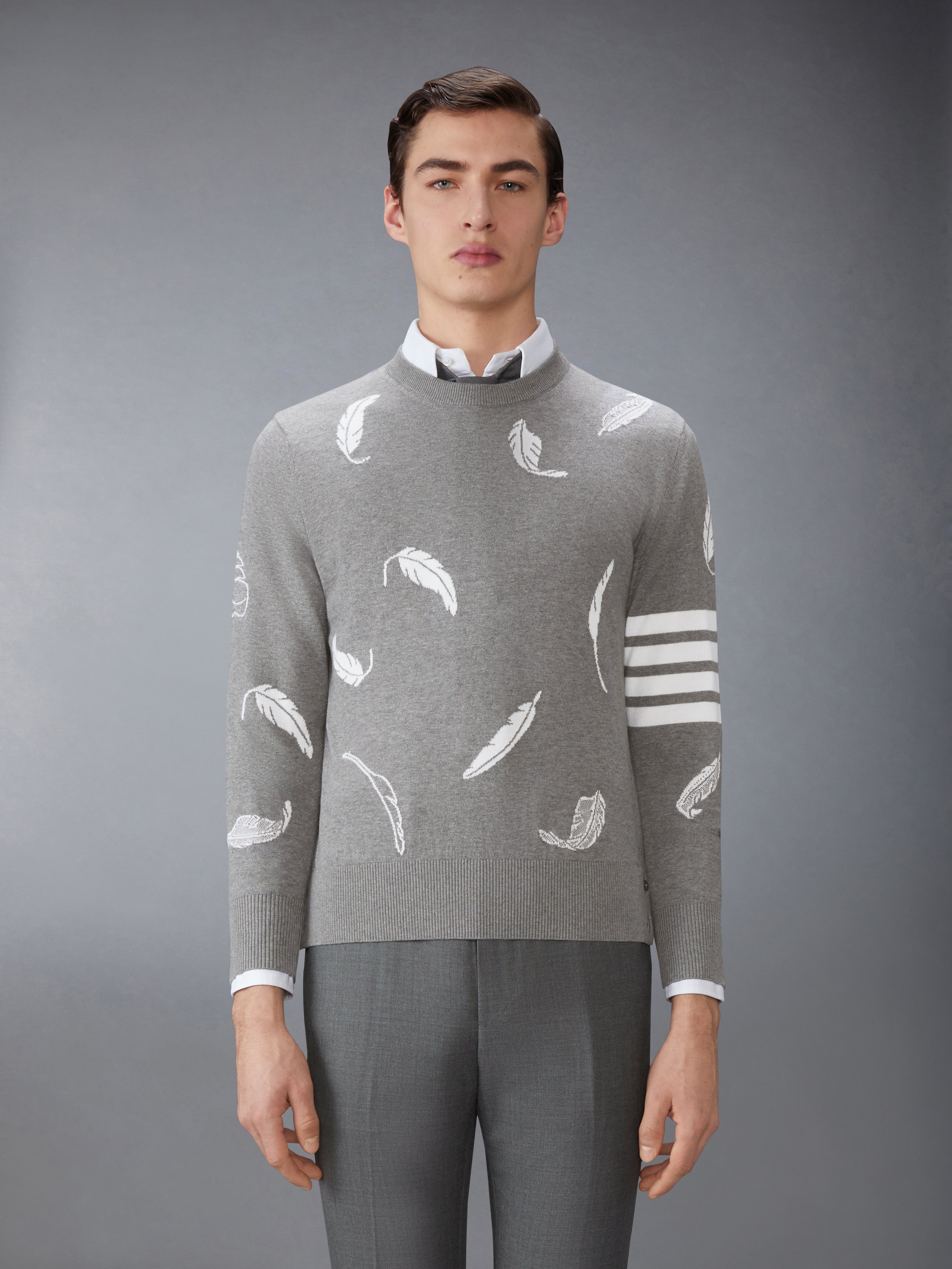 FEATHER INTARSIA RELAXED FIT CREW NECK PULLOVER - 2