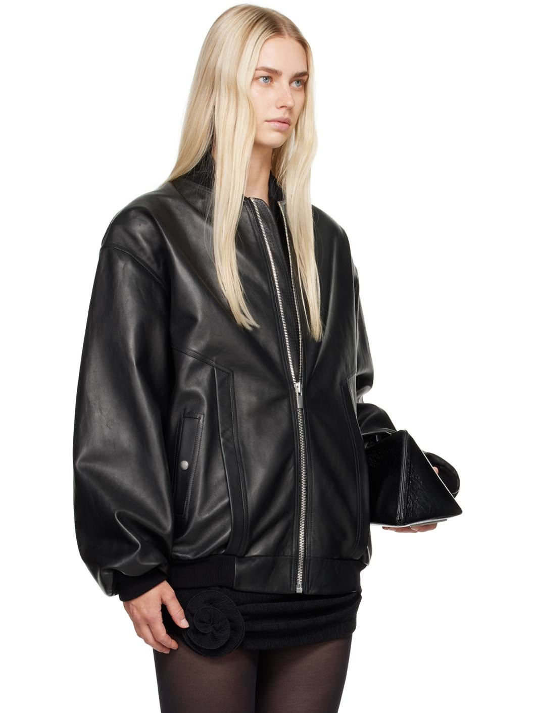 Black Oversized Leather Jacket - 2