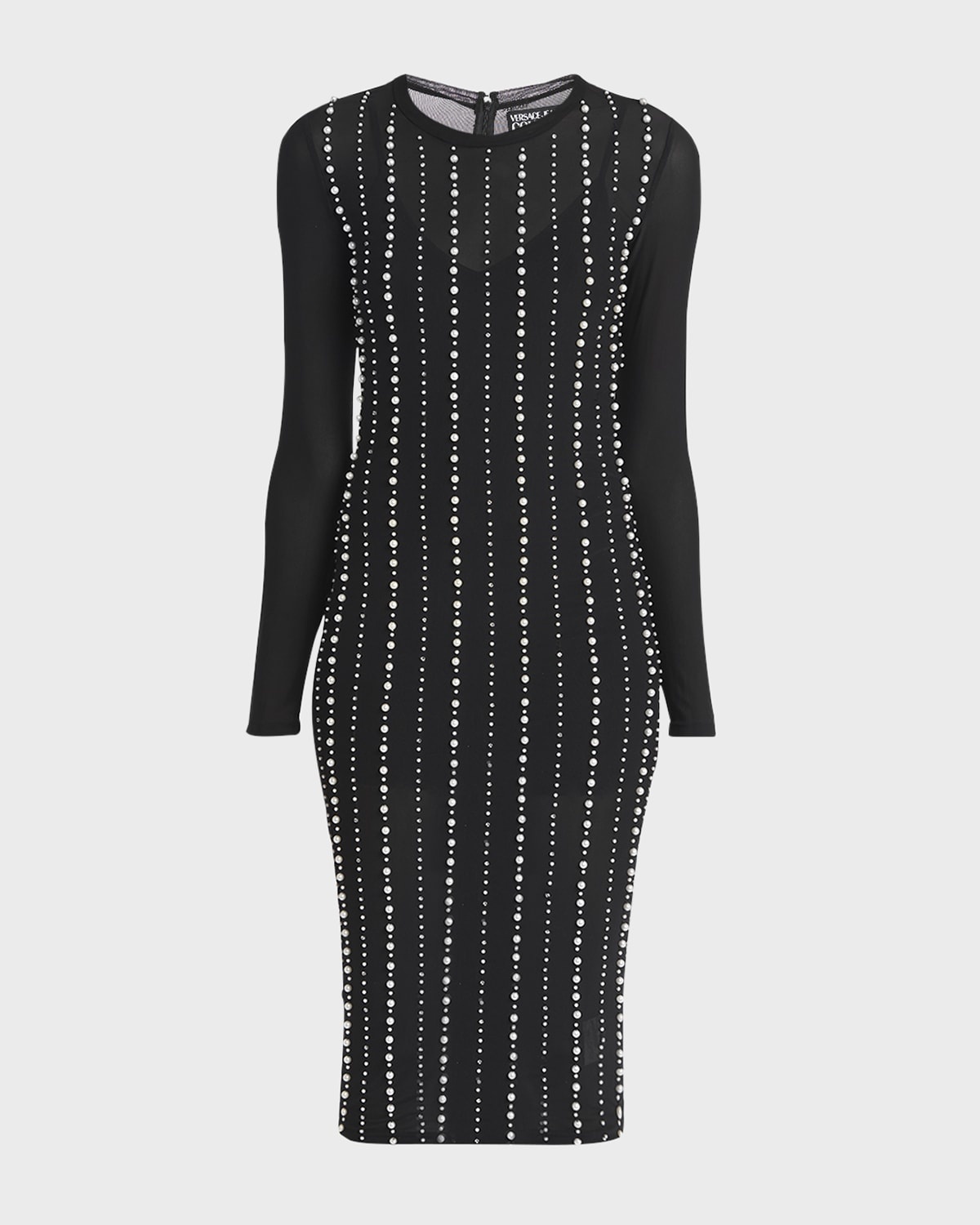 Long-Sleeves Embellished Mesh Midi Dress - 1