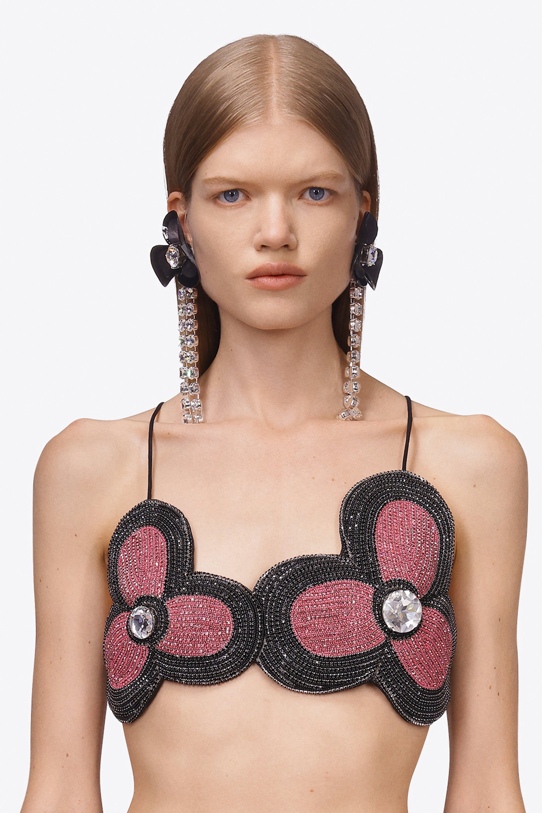 LEATHER FLOWER CHANDELIER EARRINGS - 3
