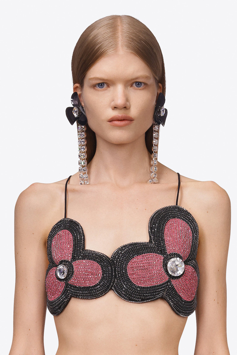 LEATHER FLOWER CHANDELIER EARRINGS 3