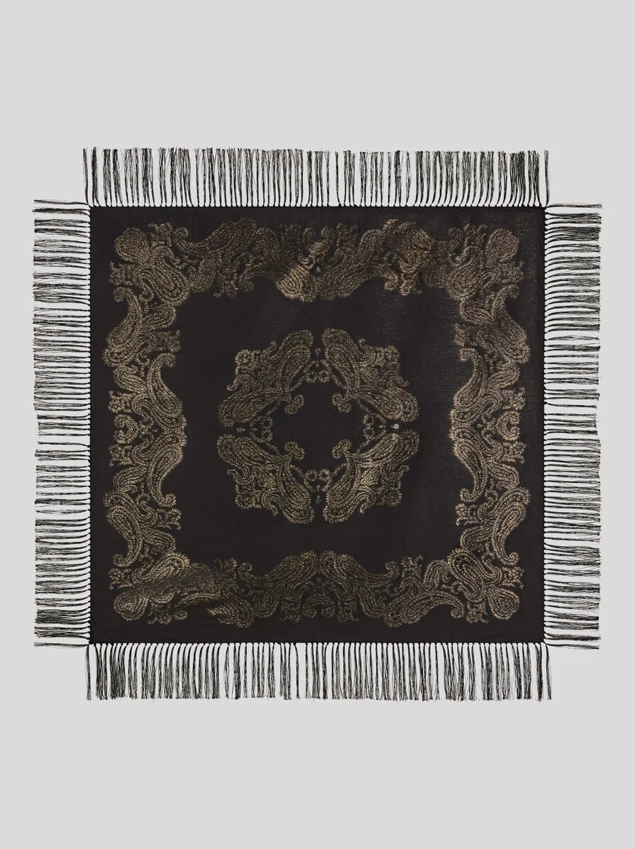 SILK-BLEND SCARF WITH METALLIC PAISLEY MOTIF - 1