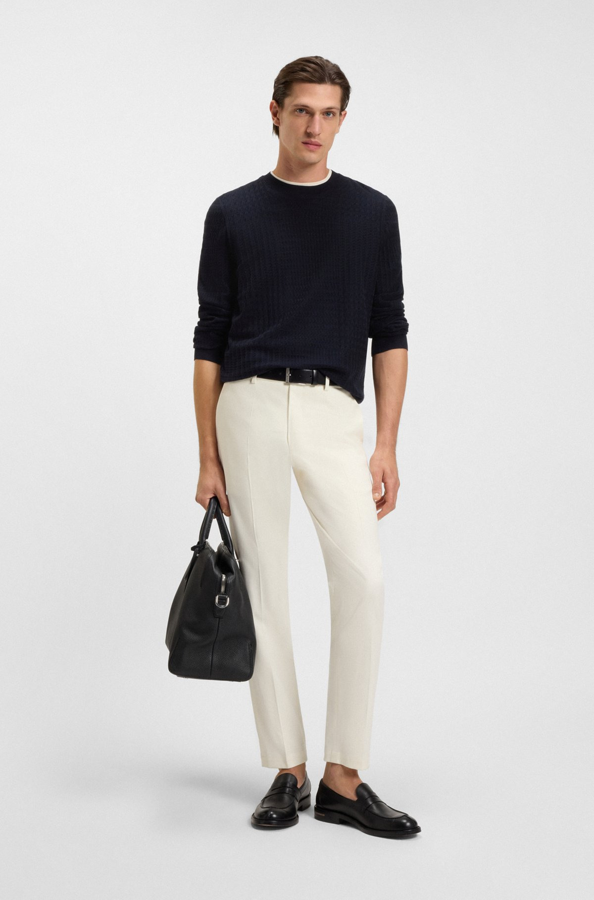 SILK SWEATER WITH PRINCE OF WALES CHECK STRUCTURE - 4