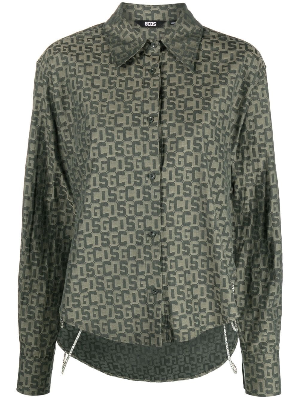 crystal-chain monogram shirt - 1