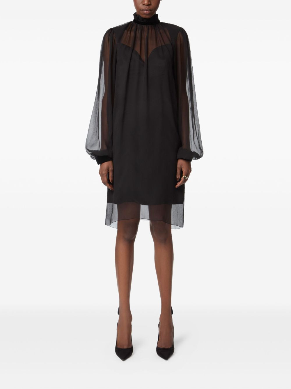 high-neck balloon-sleeve mini dress - 2