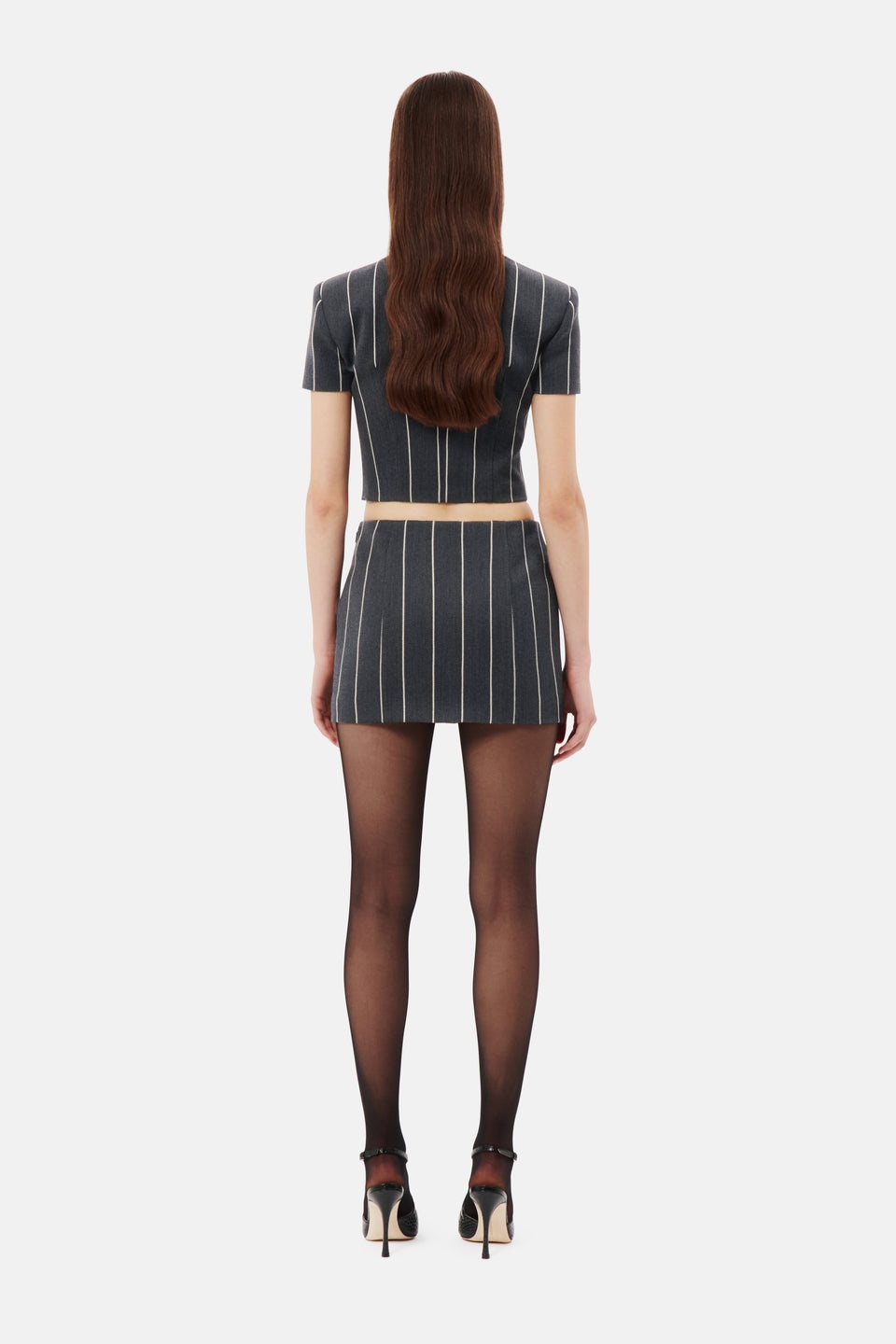 LIGHT WOOL PINSTRIPE LOW WAIST MINI SKIRT, BUTTONS - 5