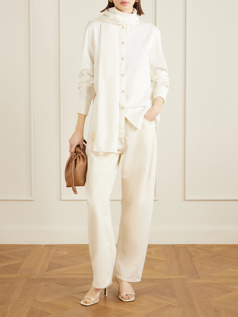 Another Tomorrow Pussy-bow Cotton-chambray Blouse outlook