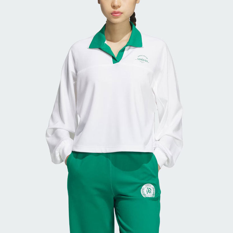 (WMNS) adidas Verbiage Polo Shirt 'White Green' JE3617 - 3
