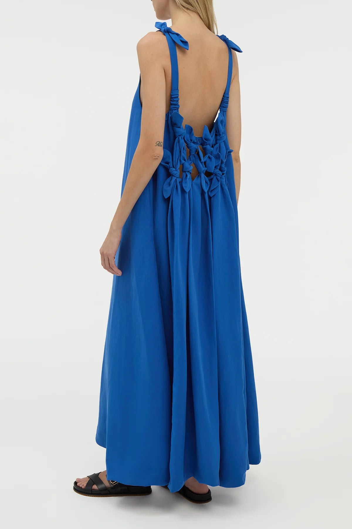 Aras Maxi Dress in Cobalt Linen Silk - 4