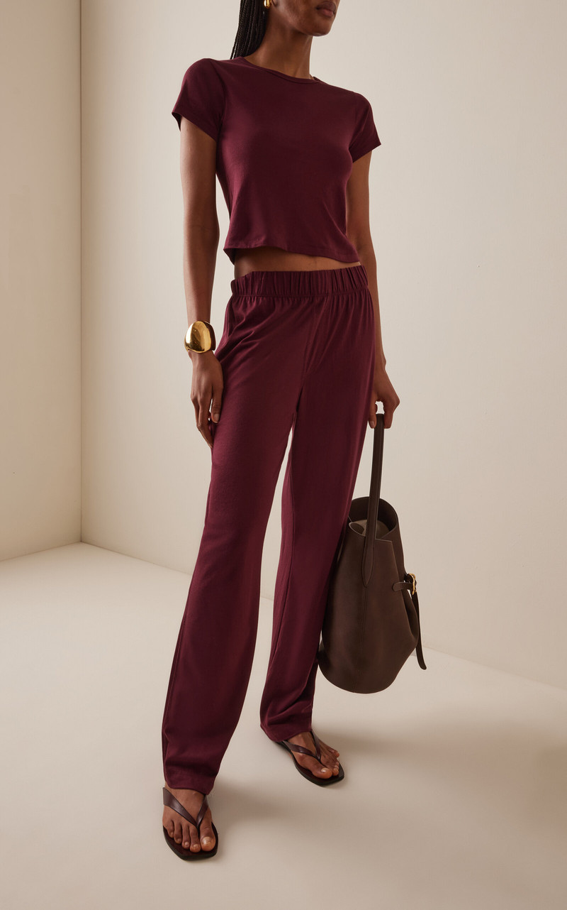 ÉTERNE Cotton-Blend Lounge Pants burgundy outlook