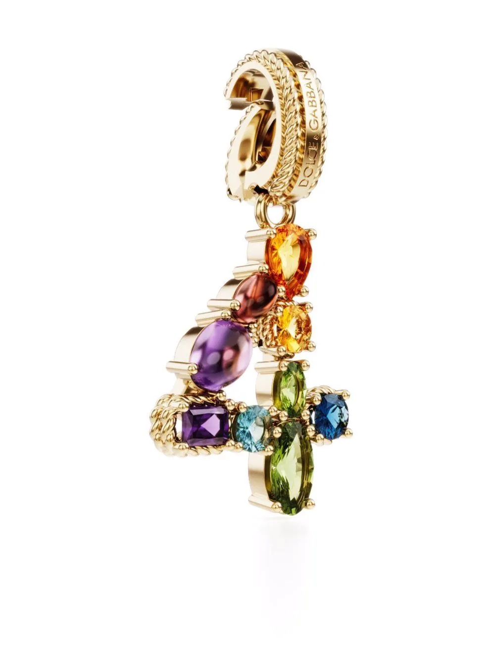 18kt yellow gold number 4 gemstone pendant - 2