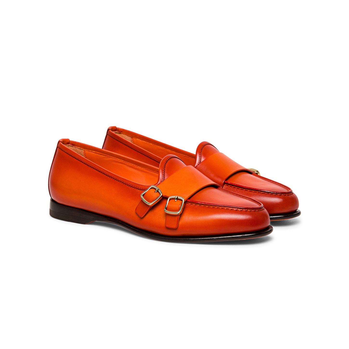 Women’s orange leather Andrea double-buckle loafer - 2