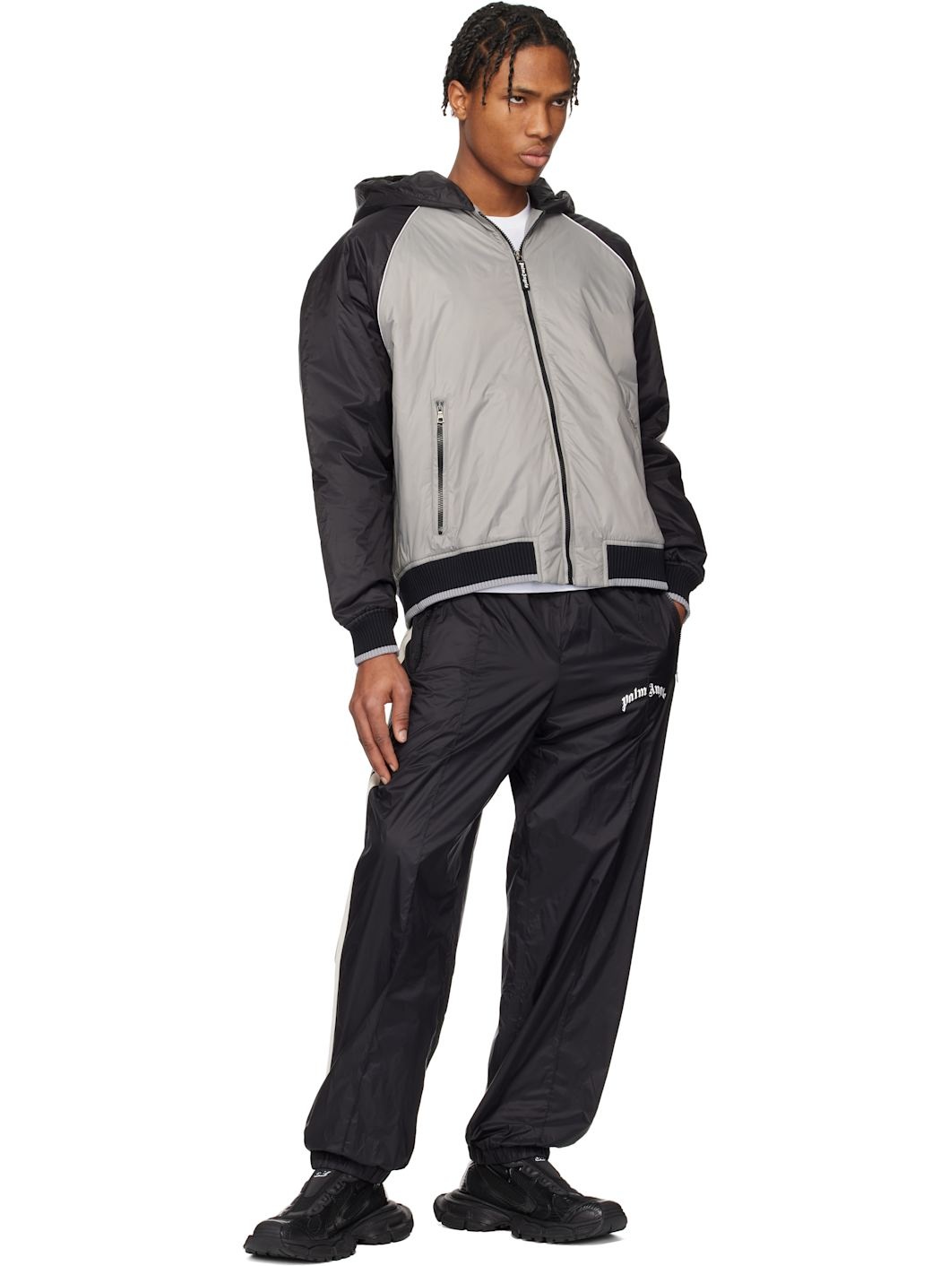 Black & Gray Curved Logo Windbreaker Jacket - 4