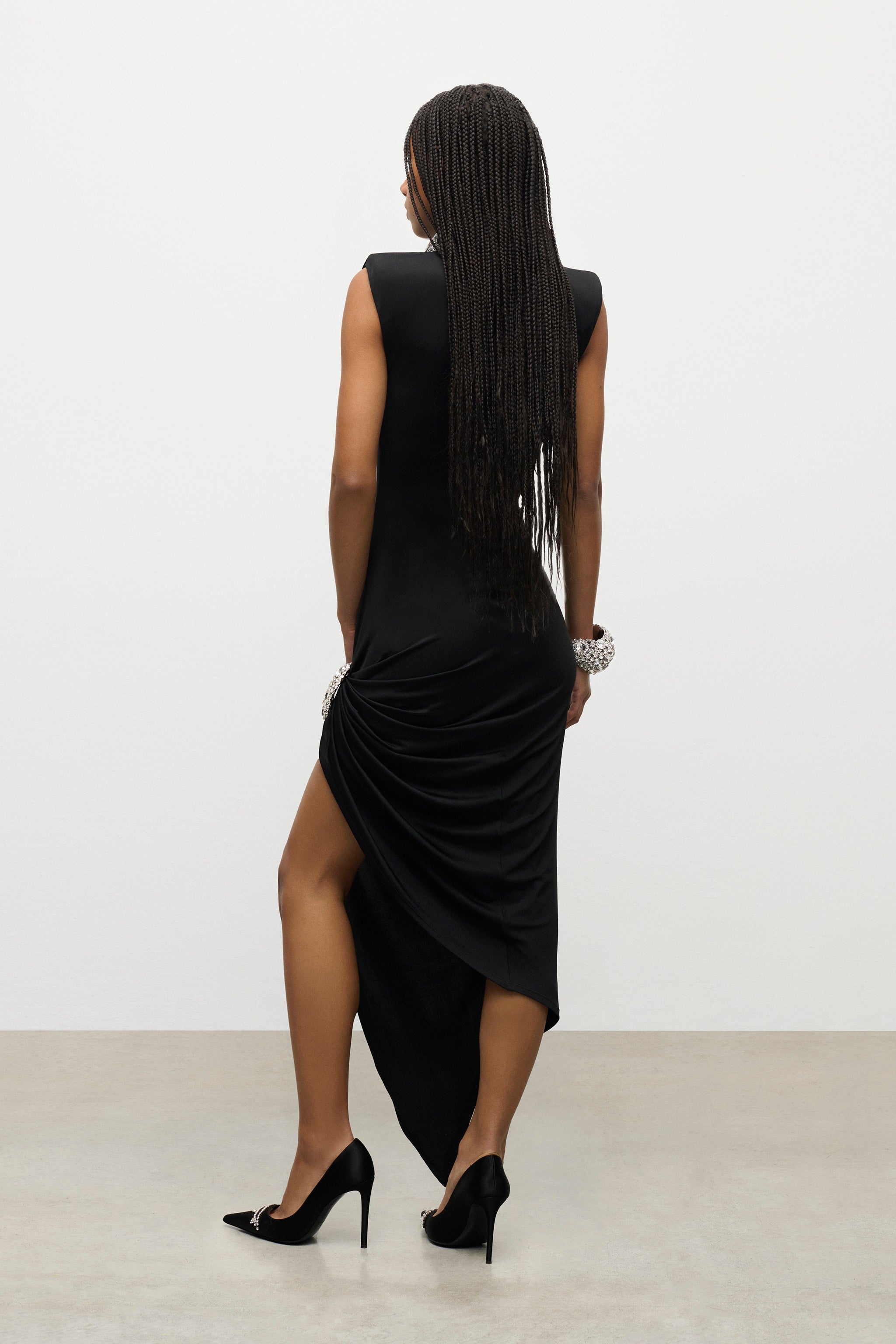 CRYSTAL CLUSTER DRAPED MIDI DRESS - 4