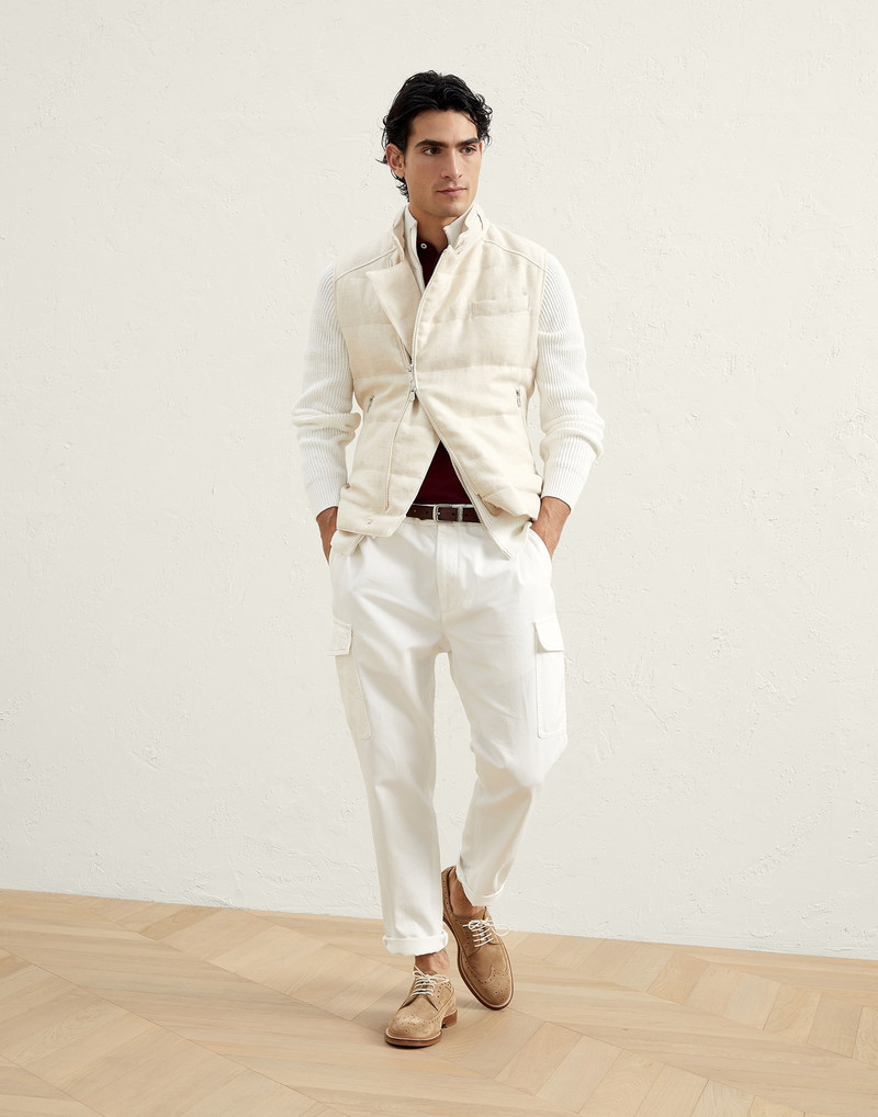 Brunello Cucinelli Cotton piqué slim fit polo shirt with striped knit details outlook