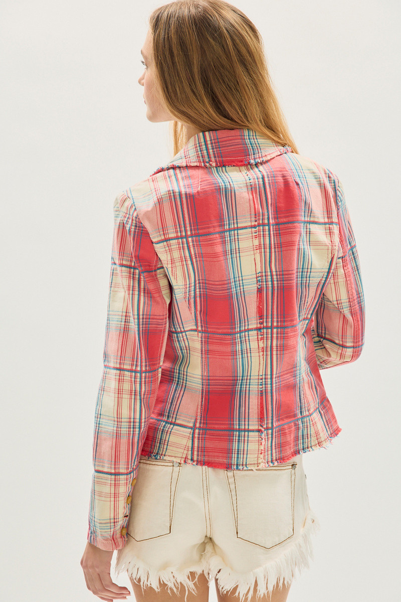 FREE PEOPLE Whip Smart Distressed Plaid Blazer outlook