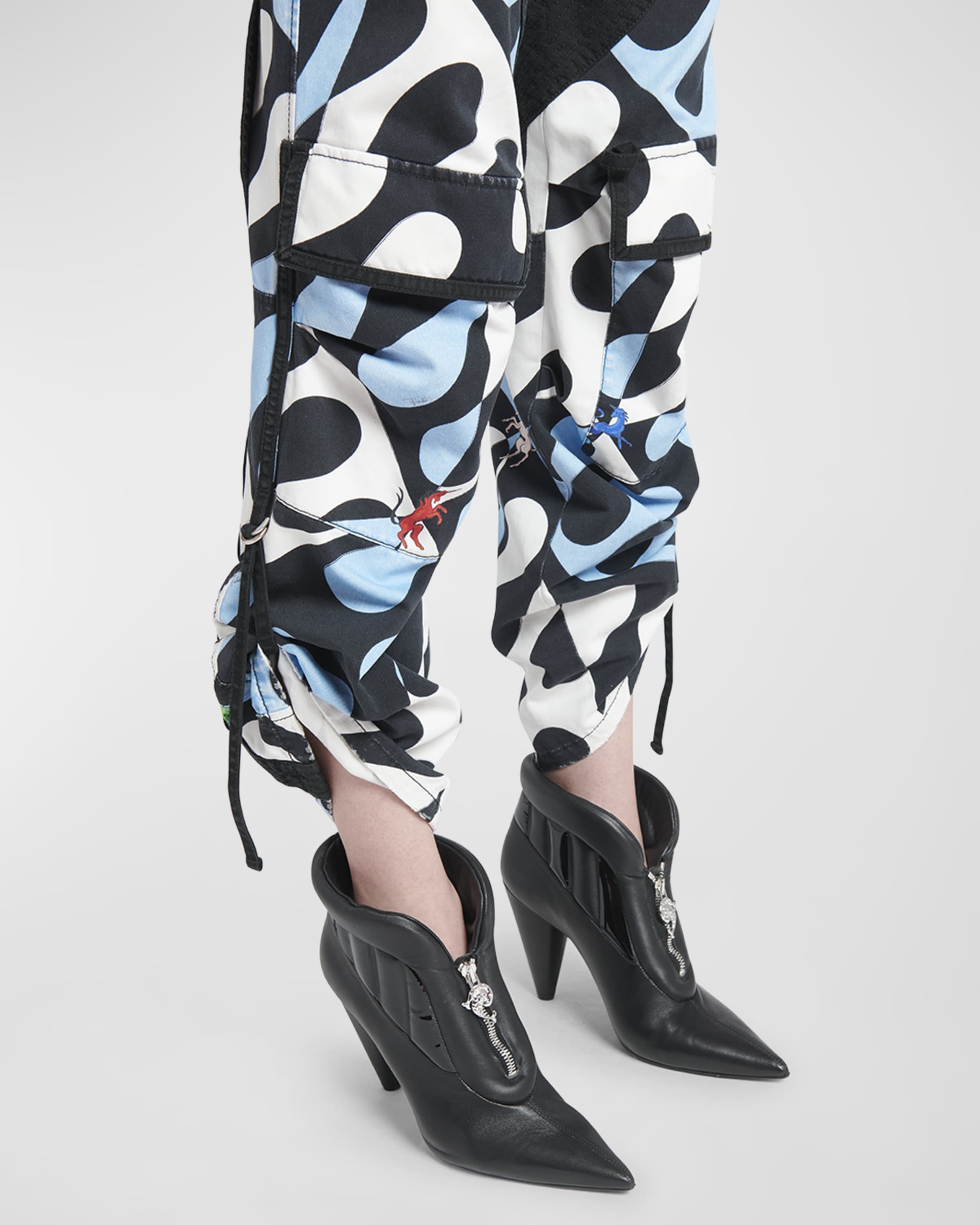 Mid-Rise Abstract-Print Straight-Leg Roll-Hem Cargo Trousers - 6