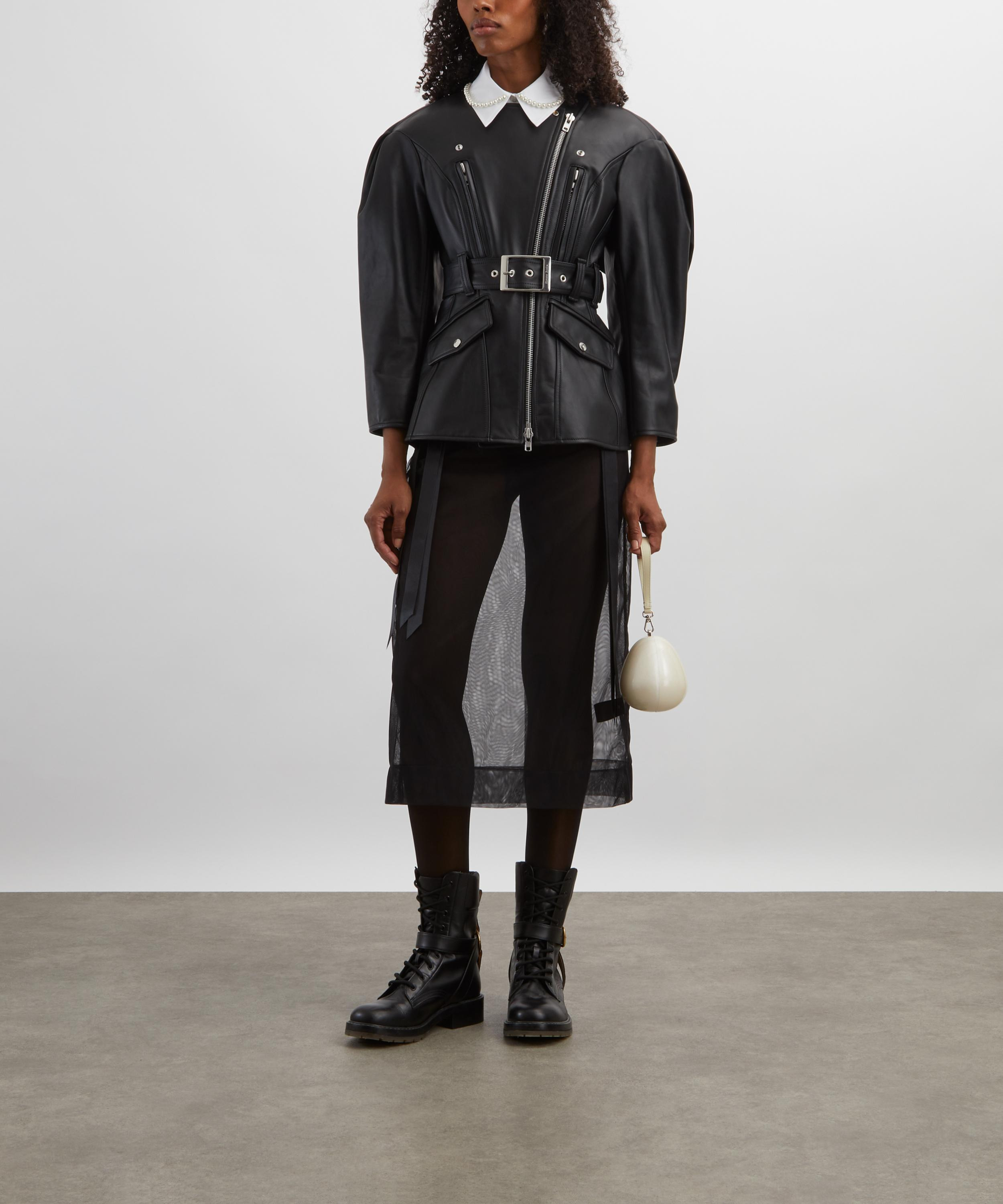 Sculpted Bow Embellished Biker Jacket - 2