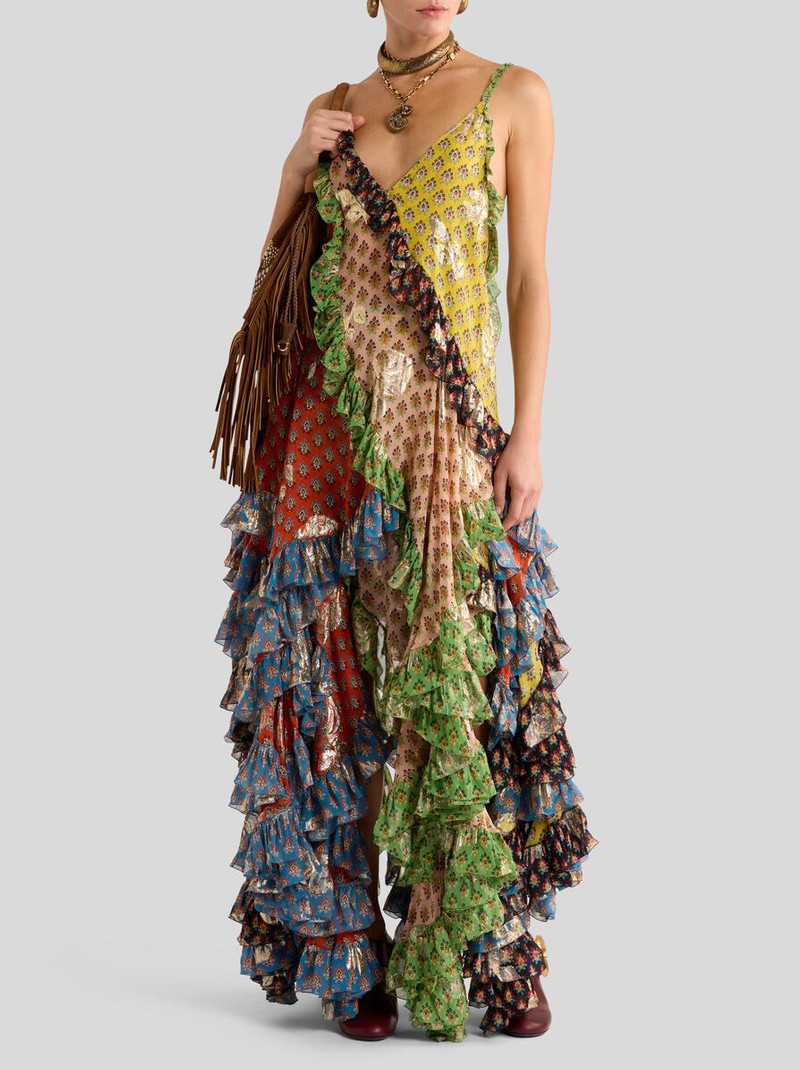 SILK MINI DRESS WITH RUFFLES AND TIE-INSPIRED MOTIF 4