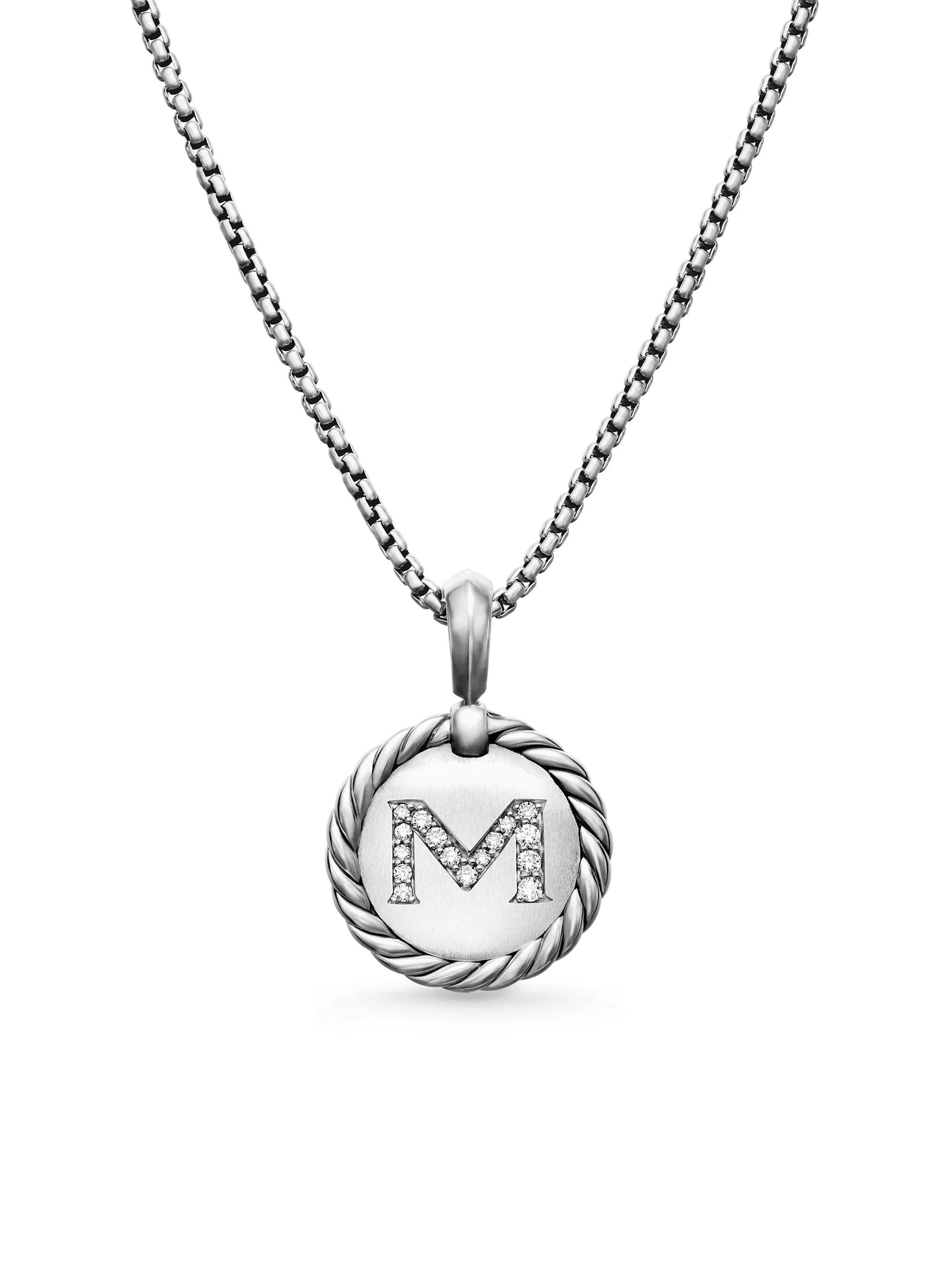Women's Initial Charm Necklace in Sterling Silver - Initial M - 1