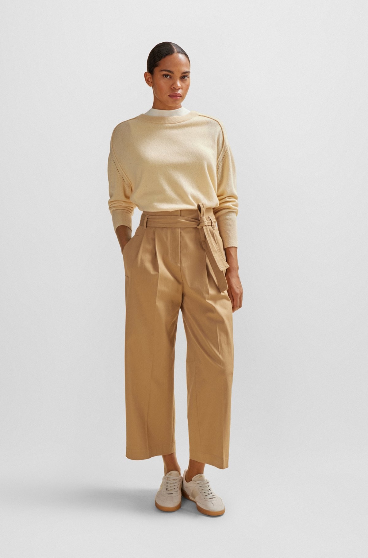 TAPERED-FIT WIDE-LEG TROUSERS WITH FABRIC BELT - 3