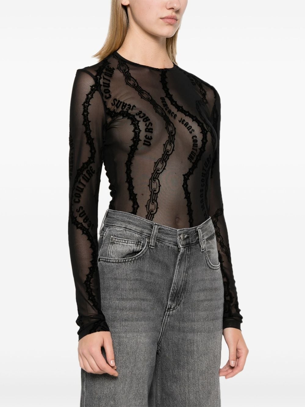 Chain Couture-print tulle bodysuit - 3