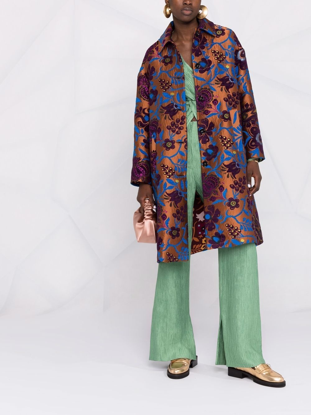 patterned-jacquard single-breasted coat - 2