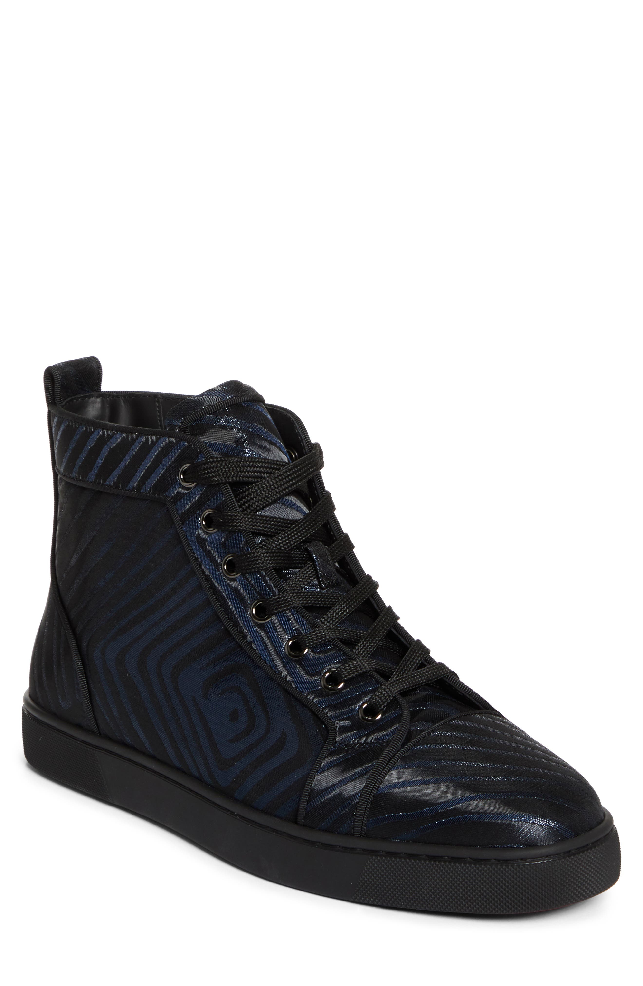 Christian Louboutin Louis Orlato Flat Stripe Jacquard High Top Sneaker in Black Navy at Nordstrom - 1