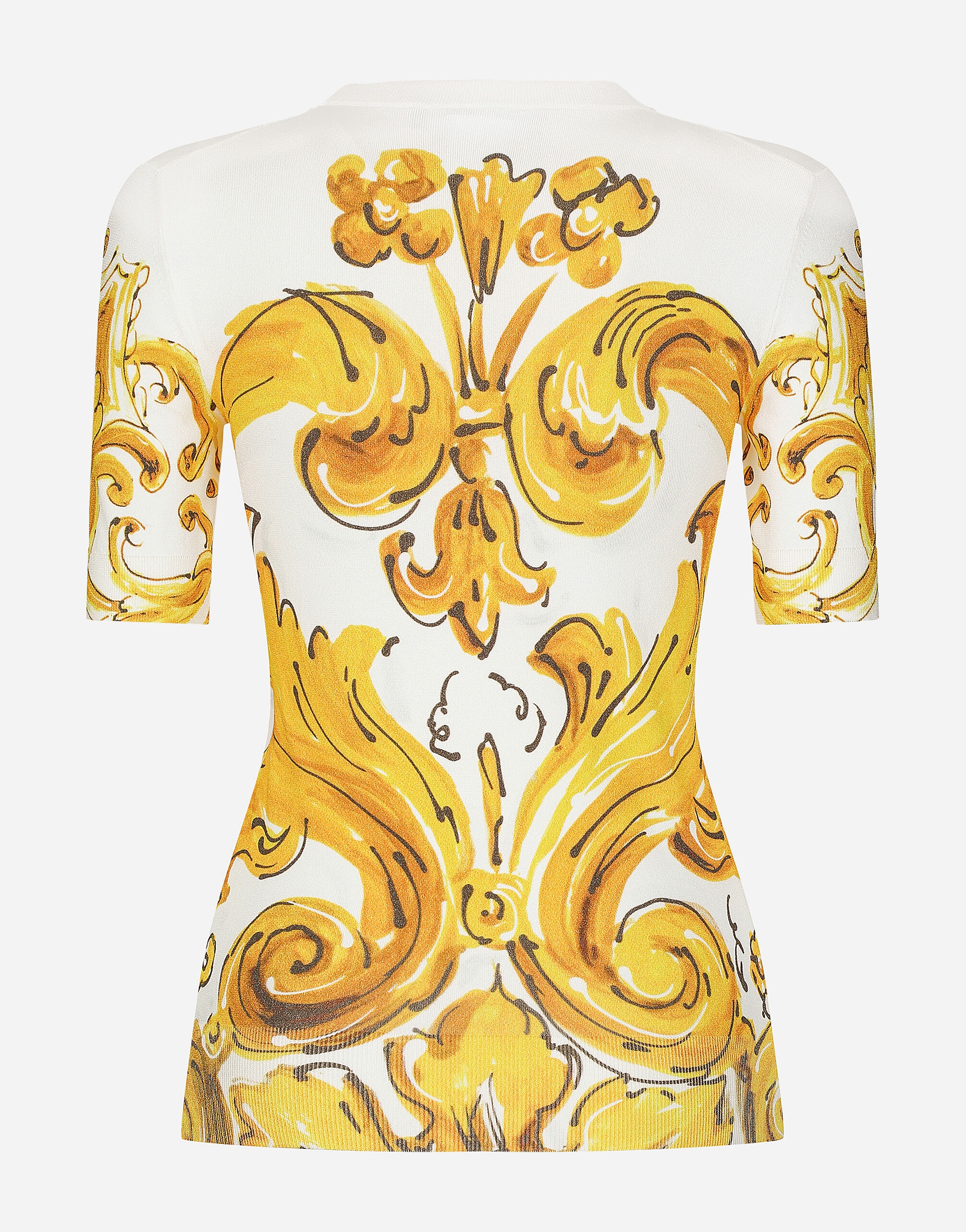 Short-sleeved majolica-print stretch viscose sweater - 8