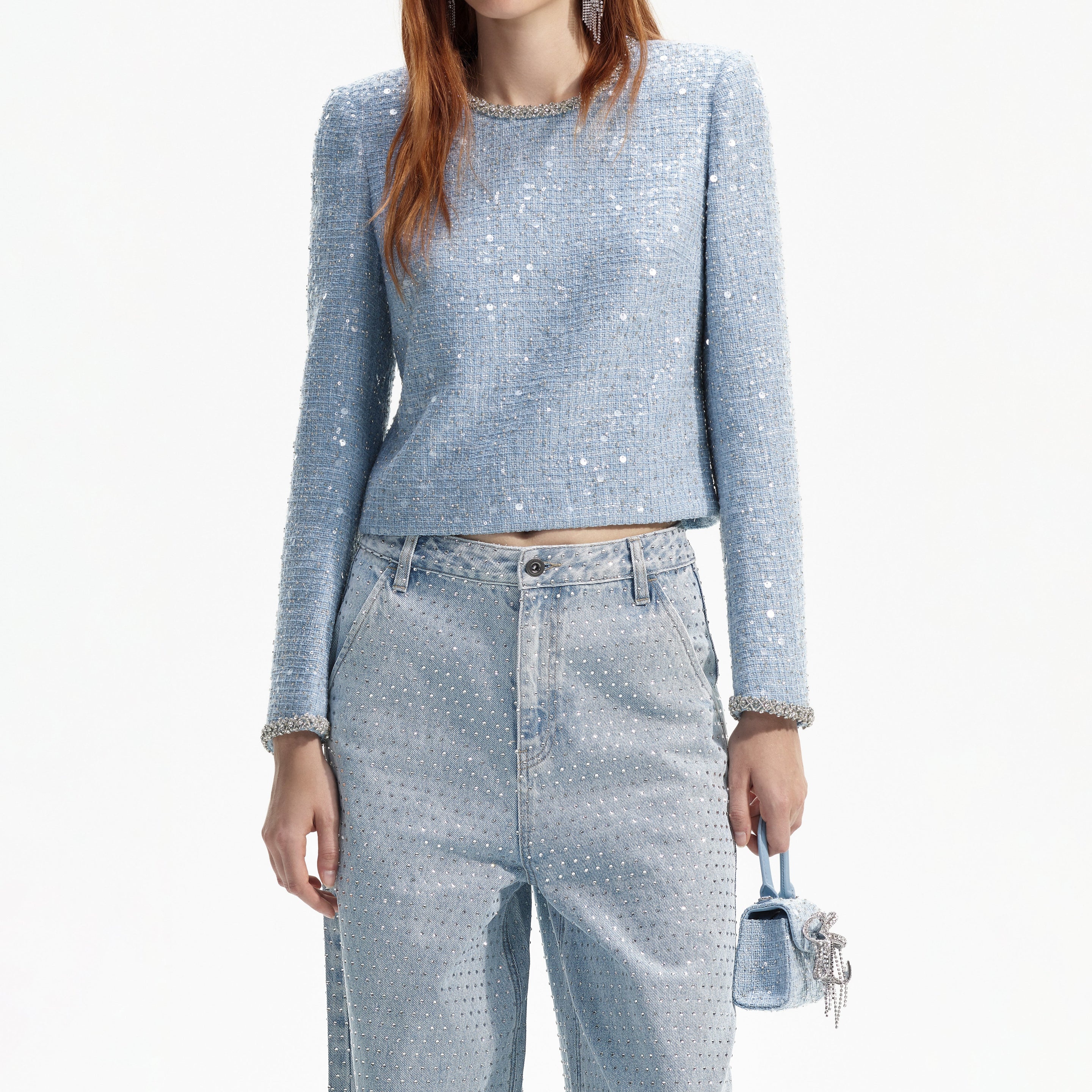 Blue Sequin Boucle Top - 4