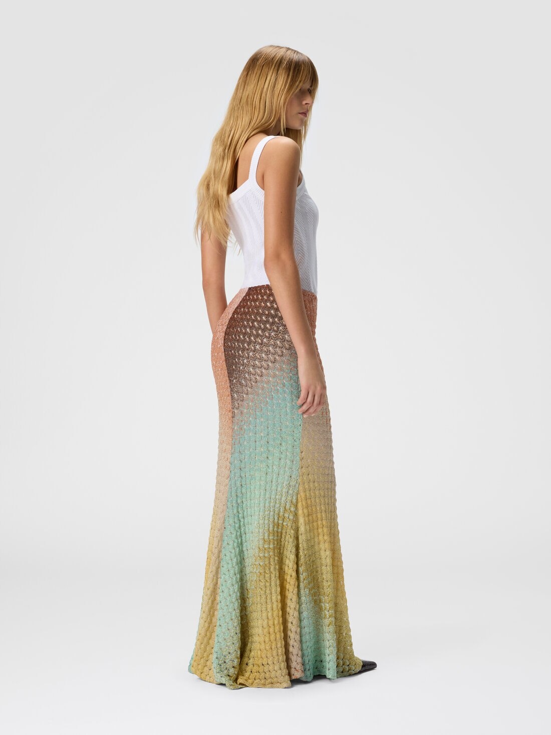 Dégradé flared long skirt in lace - 3