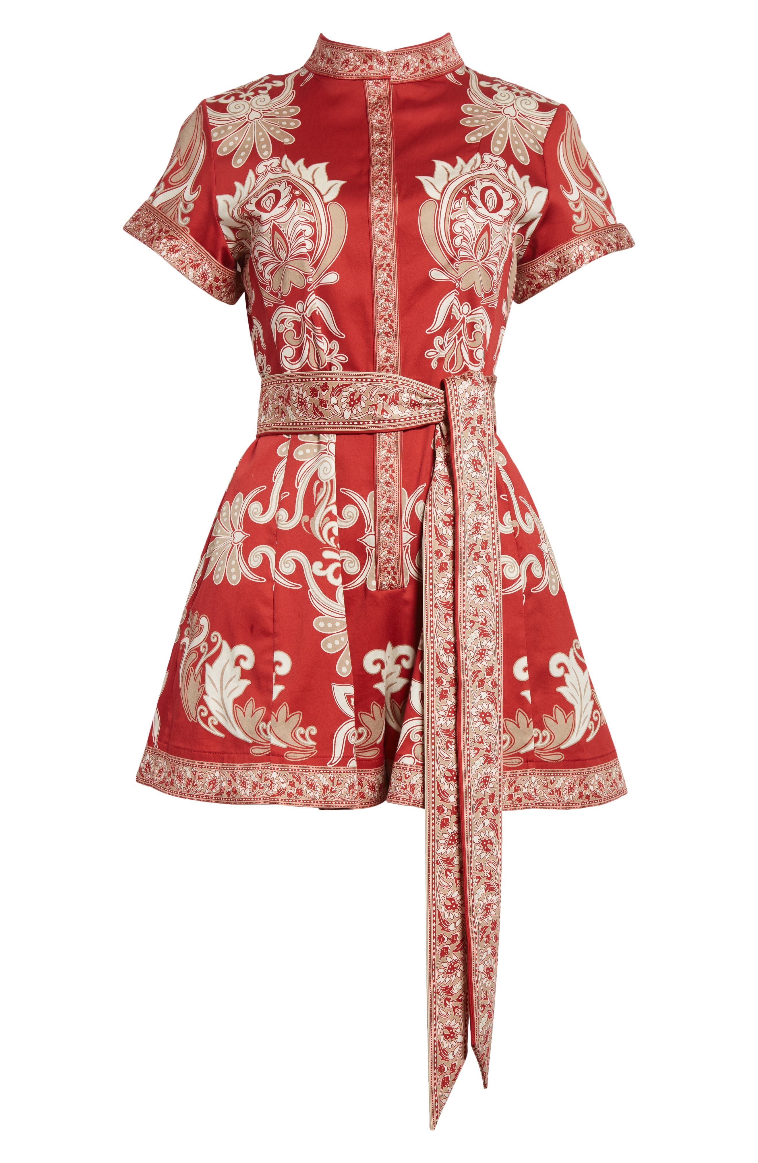 Alice + Olivia Lucy Tie Waist Romper in Serenade Dark Cherry at Nordstrom - 5