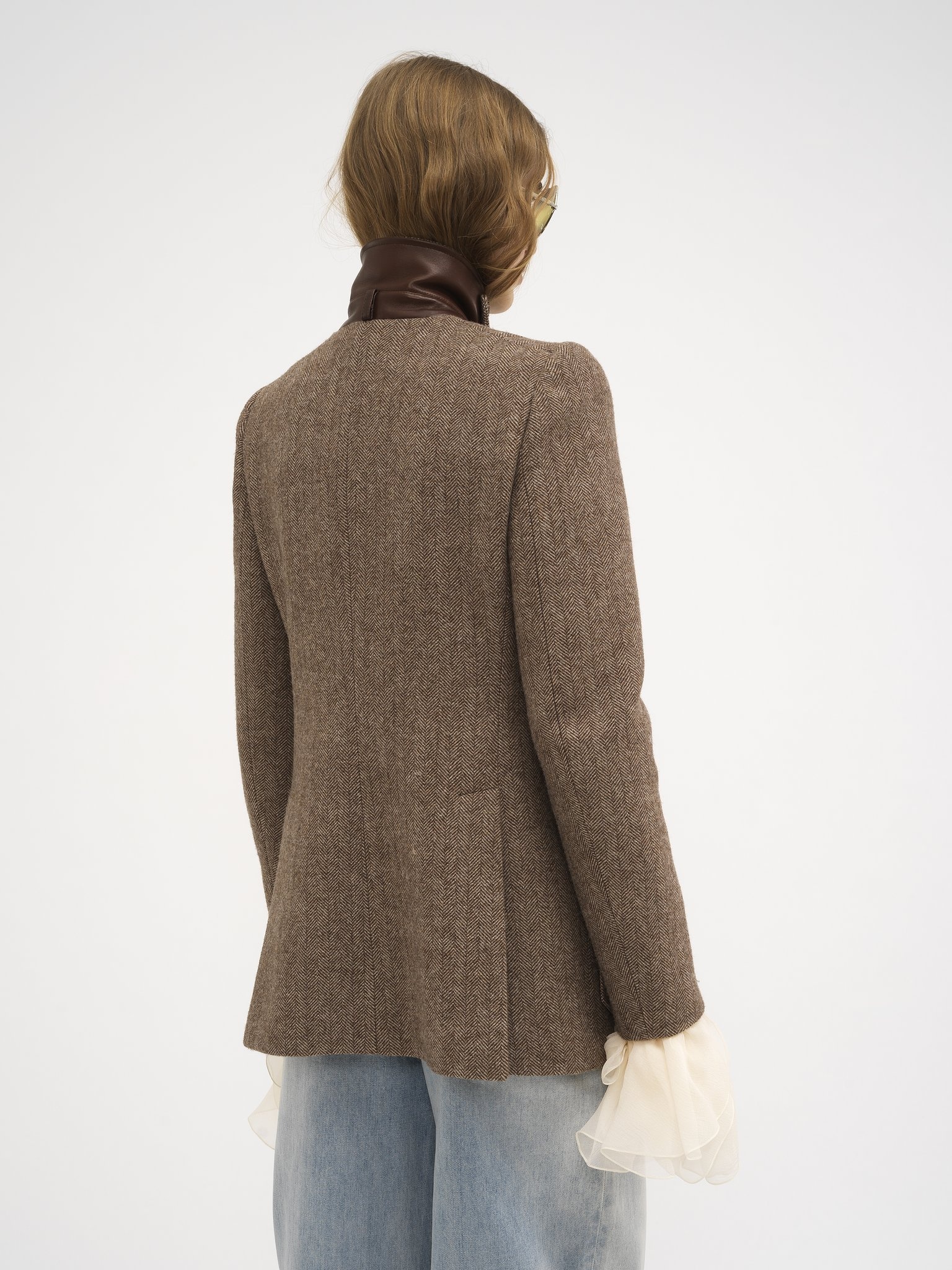 LONG OFFICER JACKET IN HERRINGBONE WOOL - 5