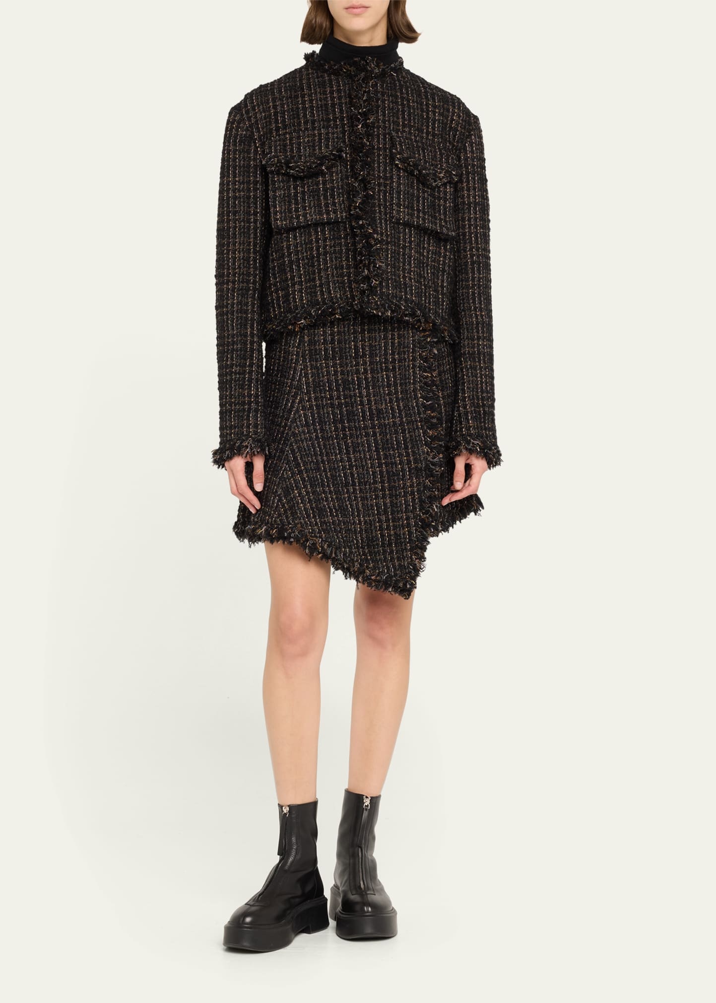 Tweed Boxy Puffer Back Cropped Jacket - 2