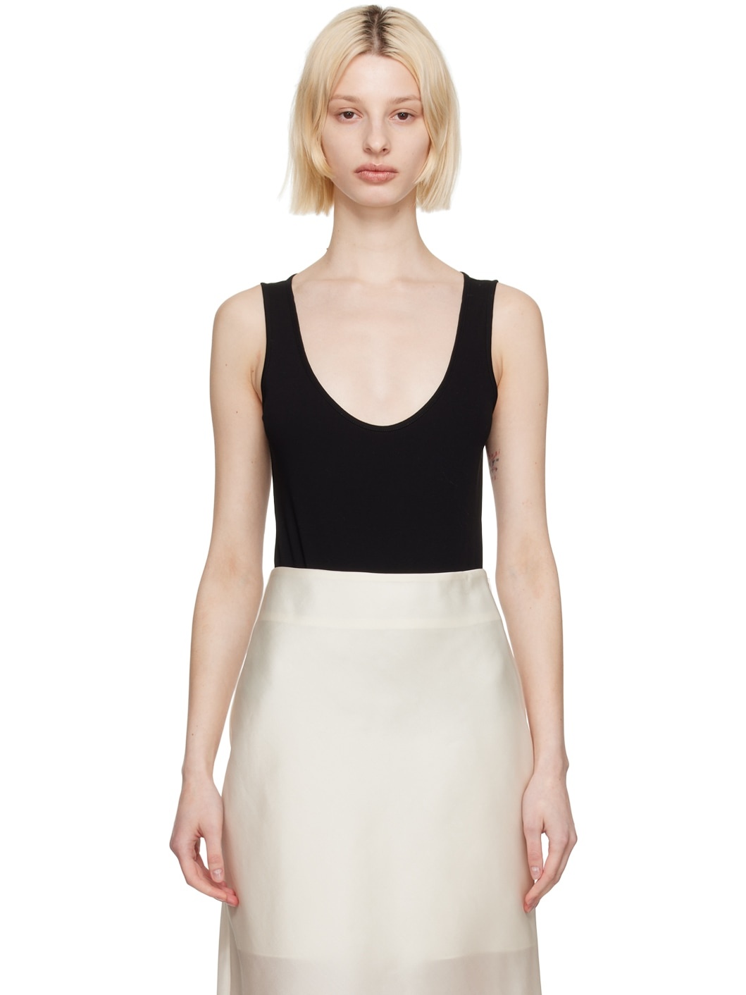 Black Scoop Neck Bodysuit - 1