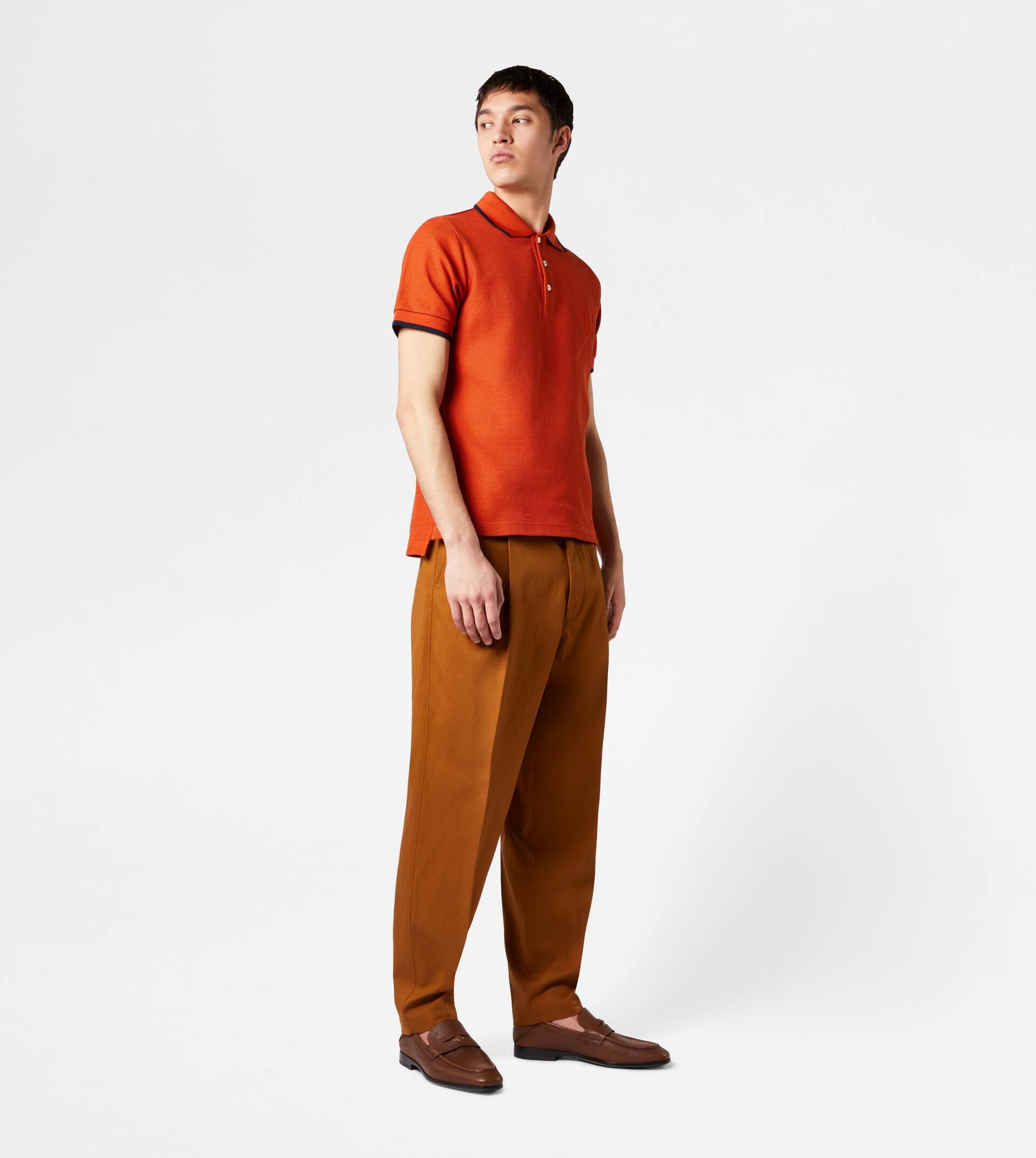 POLO SHIRT IN JACQUARD COTTON - ORANGE - 4